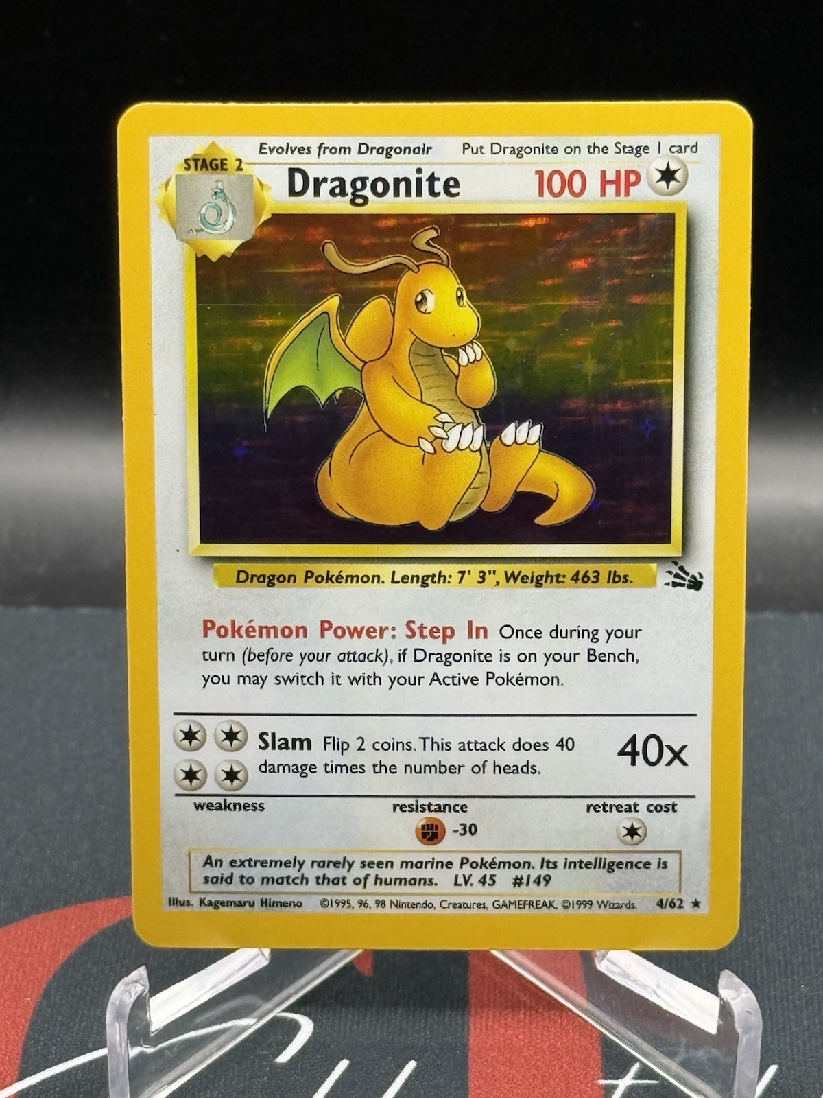 1999 Pokemon Dragonite 4/62 Holo Fossil Unlimited Original WOTC LP