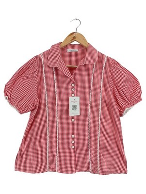 H.Moser Damen Trachtenbluse Gr. 38 Rot Weiß Kariert Spitze Baumwolle
