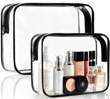 Clear Makeup Bag, 2 Pack TSA Approved Toiletry Bag for Travel Size Toiletries, Q
