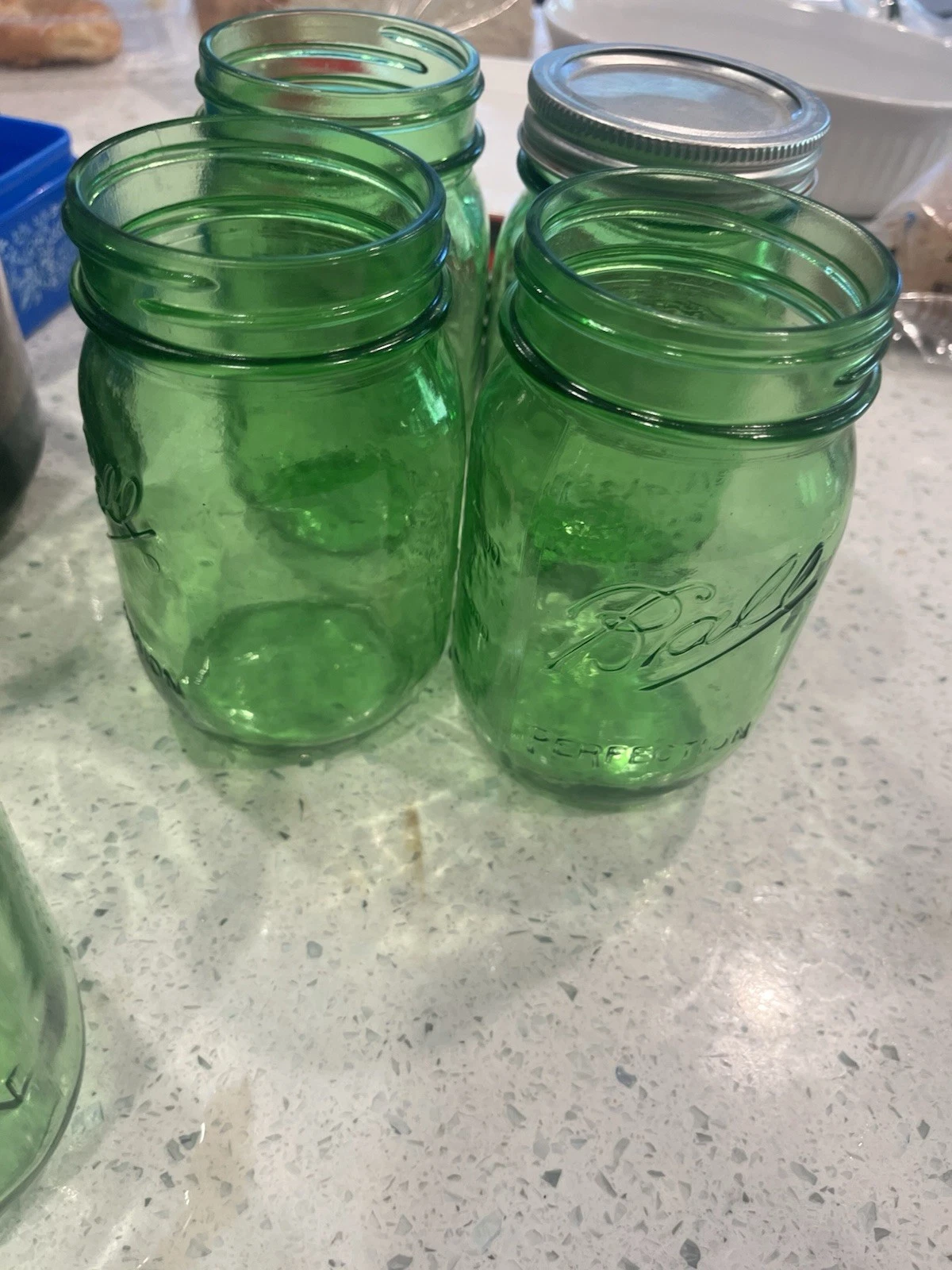 Vintage Collectors Green Glass Ball Jars Lot Of Seven