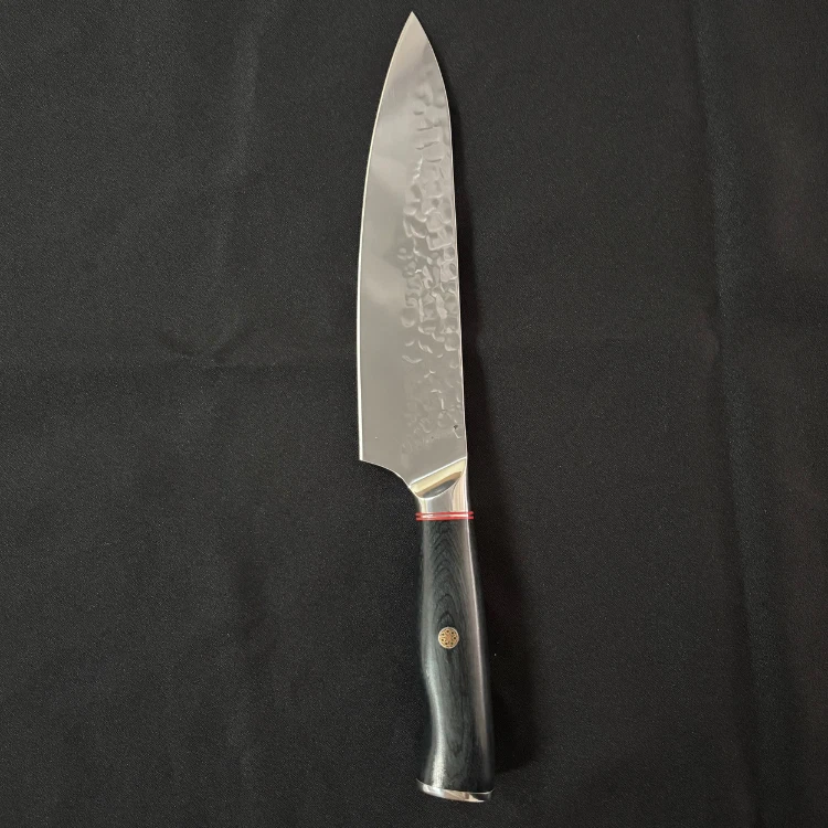 Japanese Damascus Gyuto Knife 200mm Hammered Finish Black Micarta Handle 68