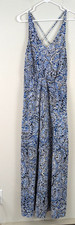 LOFT sz S Maxi style Dress sleeveless tank floral print blue white black 4429