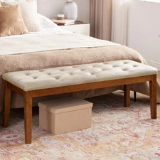 Ottoman Bench Upholstered Padded Seat with Solid Wood Legs and Button-Tufted,...