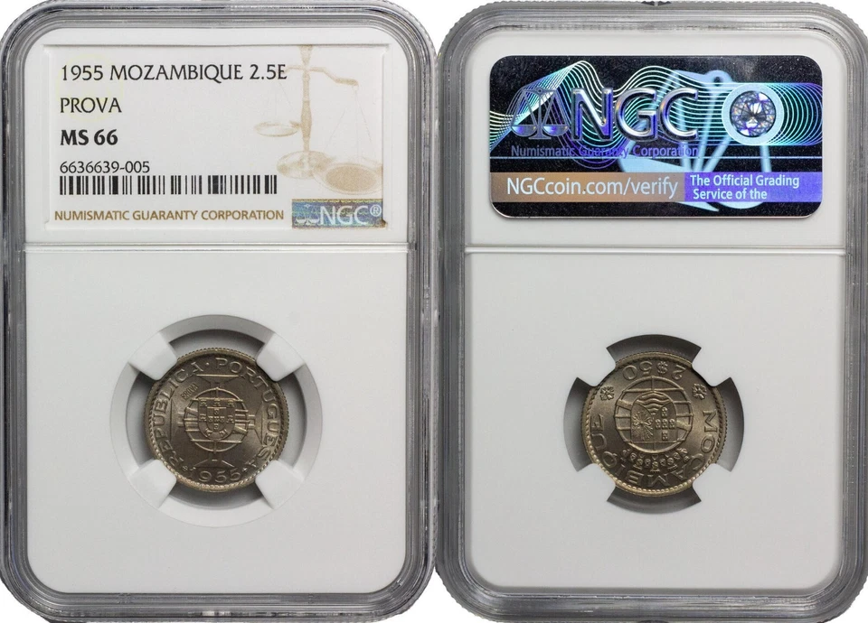 MOZAMBIQUE 1955 2.5 Esc., NGC MS66 (PROVA) KM-Pr35 - Image 2 of 2