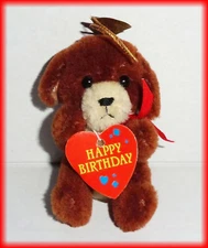 VTG 85' R. DAKIN MINI PUPPY DOG JOINTED PLUSH WOOL 3.5"H BJD TOY HAPPY B-DAY TAG