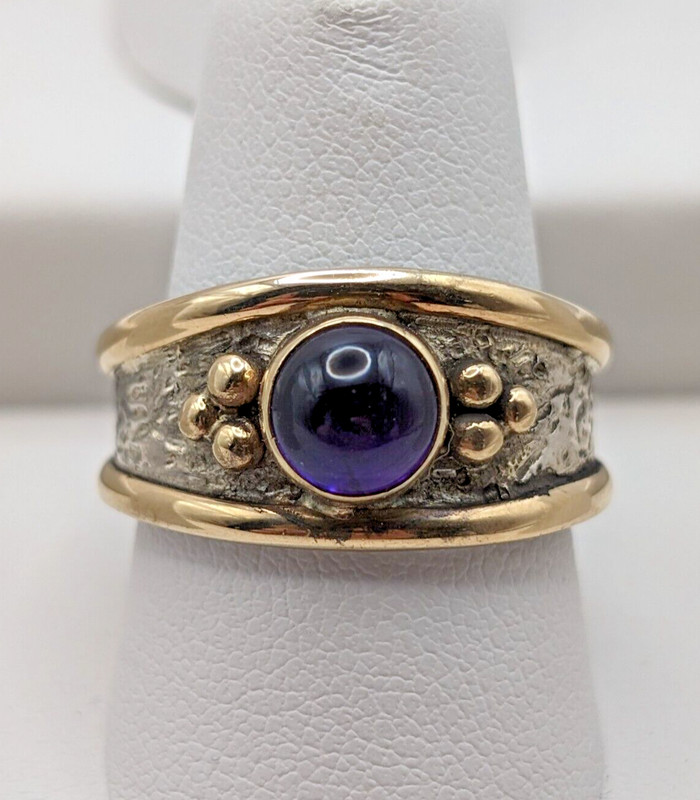 Vintage Sterling with 14kt Bezels Amethyst Ring