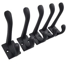 5 Pack Cast Iron Coat Hooks Wall Mounted Rustic Matte Black Farmhouse DIY