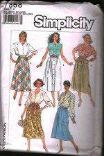 7858 Simplicity Vintage SEWING Pattern Misses 1980s Easy to Sew Skirt Button Up