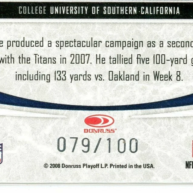 2008 Donruss Gridiron Gear Gold Holofoil X's #96 LenDale White Titans /100 - Image 3 of 3