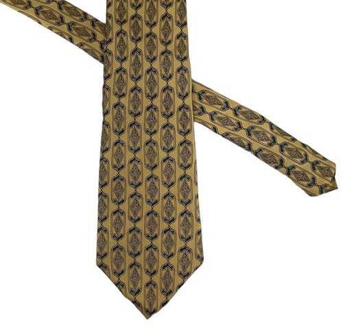 VTG Countess Mara Mens Tie Indigo Geometric on Biscotti Yellow Silk USA 4" 58.5" - Picture 2 of 5
