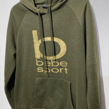 Bebe Sport Women's Green Gold Graphic Logo Pullover Hoodie Size Medium