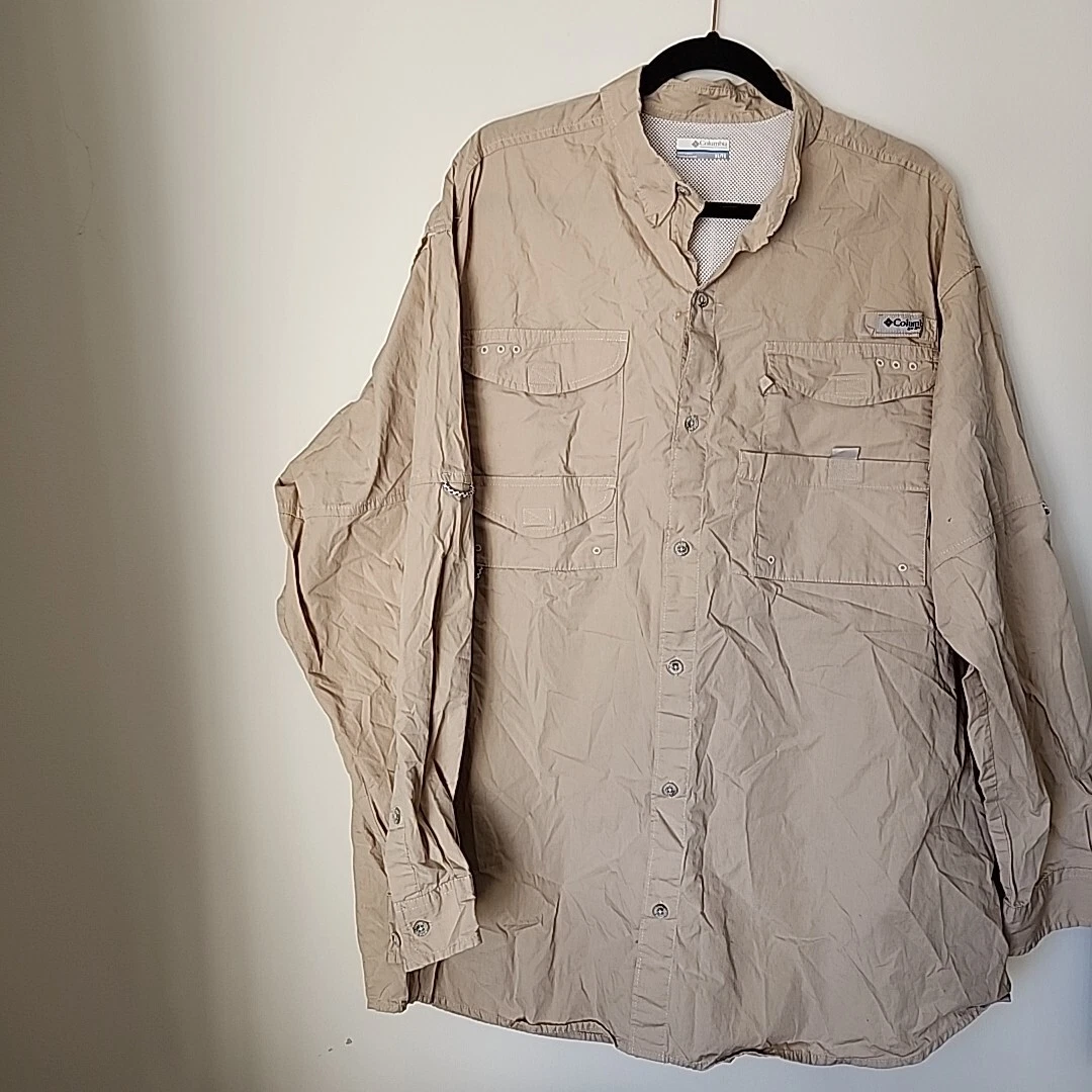 Columbia PFG Men’s Beige Long Sleeve Button Up Vented Shirt Size XL