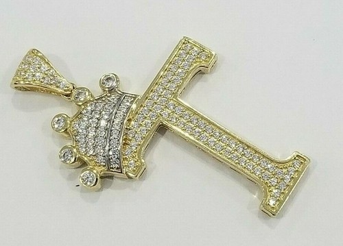 14k Unisex Yellow Gold Crown Initial 