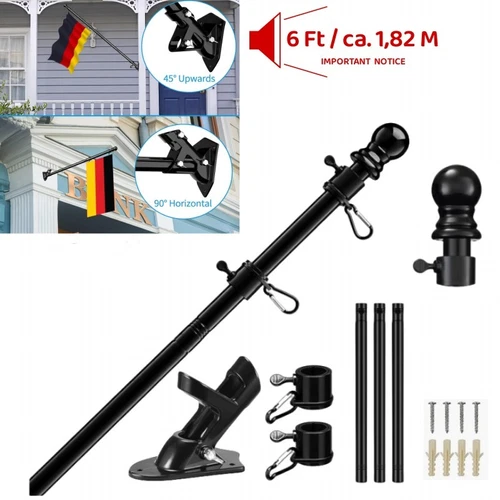 6FT Fahnenstange Fahnenmast Flaggenmast Fahnenwandhalter Fahnenhalter Alu 1,8m - Bild 3 von 19