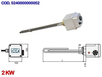 CORDIVARI SISTEMI SOLARI Resistenza Elettrica 230V Bollitore CORDIVARI 2 kW Pannelli Solari Circolazione