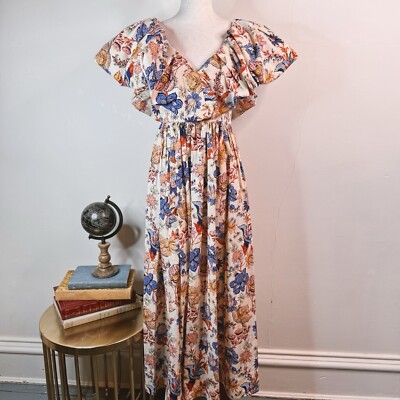 Ulla Johnson Midi Dress Francesca Magnolia Floral Cotton Boho Size 4 Colorful