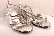 Touch Ups Silver Heels Shoes with Rhinestone Accents 7.5M NEW