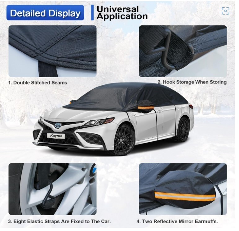 Kayme Half Car Cover Waterproof, Car Top Cover Anti UV Windproof, Side