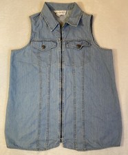 Vintage Long Denim Vest Zip Up Made In USA Motherhood Size M