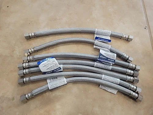 (7) PROFLO PFX146342 12"L Stainless Steel Braided Supply Lines 3/8” Compression - Picture 1 of 9