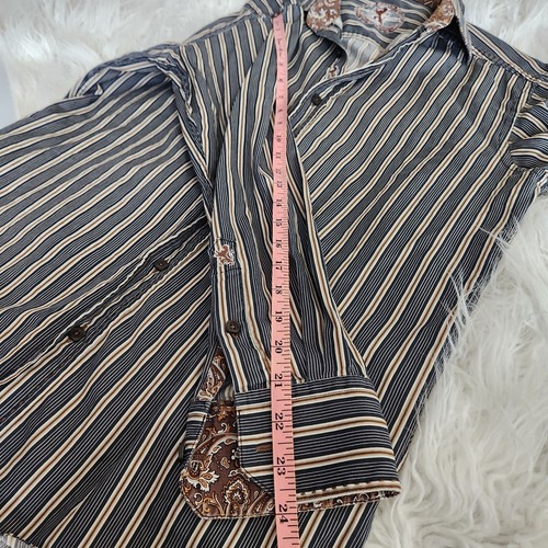 Bugatchi Uomo Shaped Fit Shirt Mens Size Small Striped Paisley Flip Cuff Cotton - Picture 8 of 13