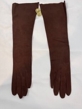 NEW VTG 1950s French BROWN SUEDE Leather 14" Gloves UNUSED Size 6 1/2 - 2729