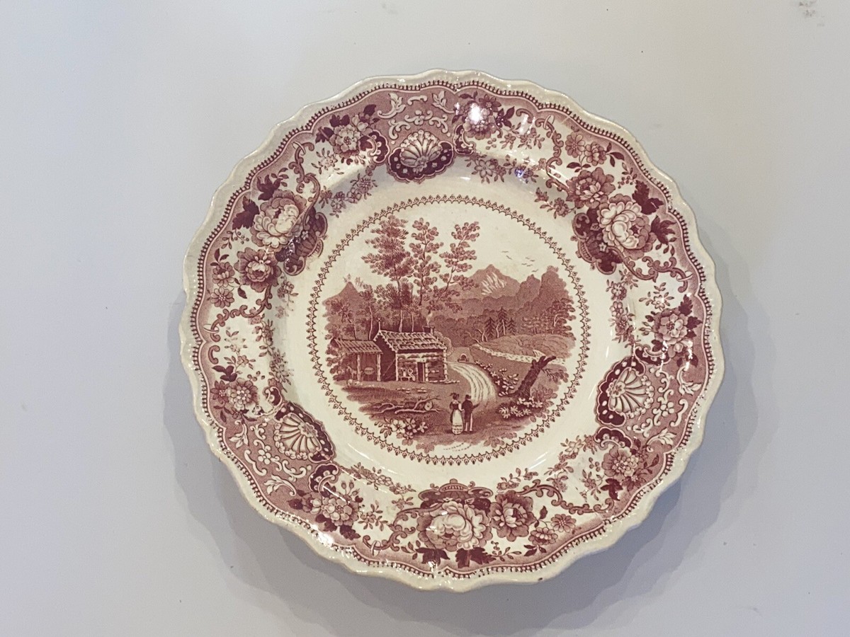 LNRP6 Historical Staffordshire Pink Transfer Plate Near Conway New