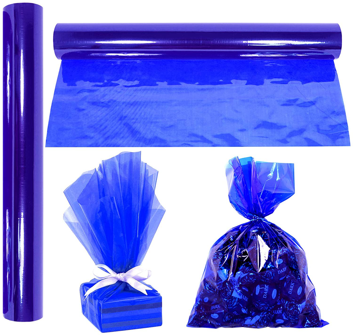 Rouleau D'enveloppes Cellophane Graduation - 100 Pieds X 16 Pouces, 2,5 Mil, Bleu/or