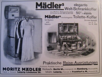Originalwerbung Reklame von 1911 Mädler`s Welt-Schrankkoffer M. Mädler Leipzig
