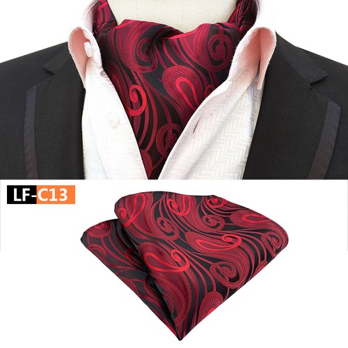 New Classic Men's Ascot Cravat Tie Silk Paisley Blue Scarves Cravat Hanky Set - Afbeelding 14 van 45