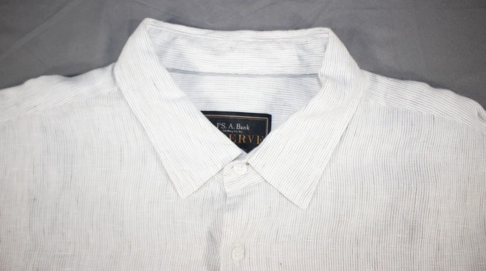 Jos. A. Bank Shirt Men's XL 100% Linen Reserve Button Vertical Pinstripe Beige - Image 4 of 4