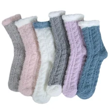 6 Pairs Womens Cozy Soft Fuzzy Fluffy Warm Winter Fleece Sleep Comfy Crew Sli...