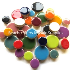 Round Ceramic Mosaic Tile Pieces - 50 Tiles - Mixed Sizes - Mixed Colors