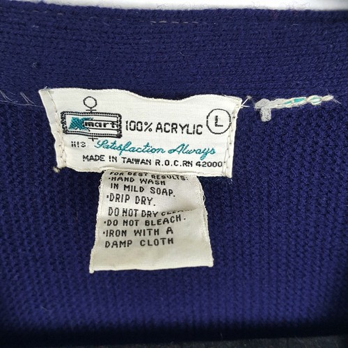 Vintage KMART Cardigan Sweater Navy Blue Button Accents at Hem Sz L - Picture 5 of 6