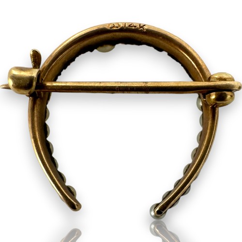 Late Victorian Horseshoe 14k Rose Gold Good Luck Token Seed Pearls Brooch Pin - Picture 4 of 5