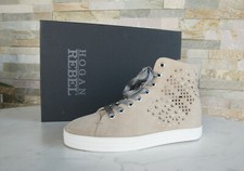 Hogan Rebel 35 High Top Zeppa Sneakers Scarpe con Lacci Sabbia Nuovo Origin.