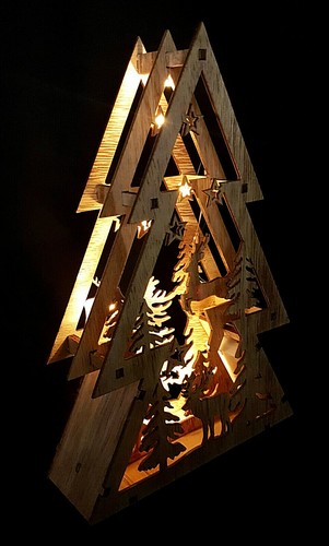 LED Windlicht Tischlicht WEIHNACHTEN Holzdeko Fensterdeko TANNE Lichtbogen Holz - Picture 5 of 5