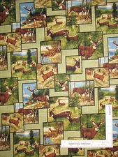 Deer Doe Buck Fawn Animal Scenes Cotton Fabric QT 24087-H Whitetail Ridge Yard