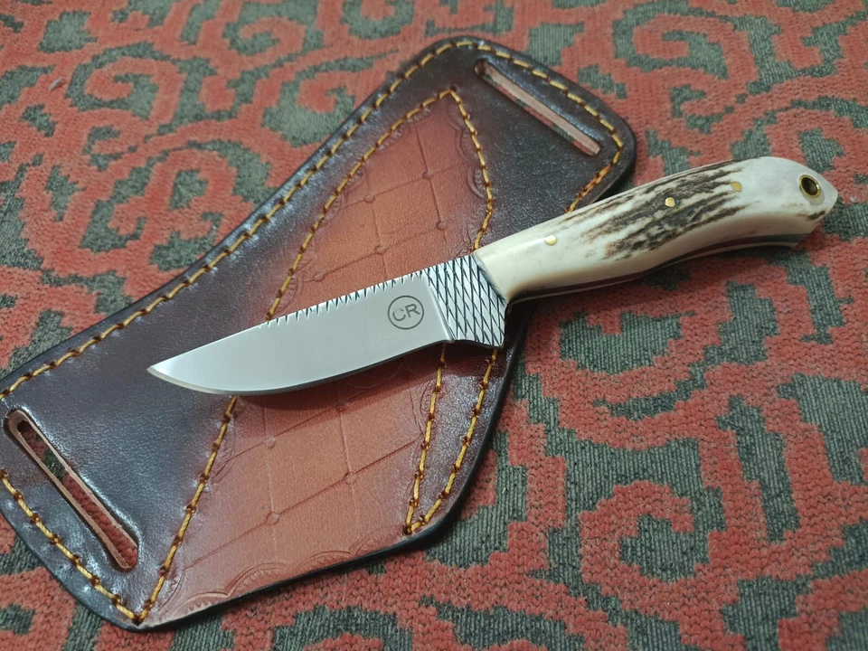 CUCHILLO PELADOR VAQUERO CAZA PERSONALIZADO FORJADO A MANO CON MANGO Y FUNDA CIERVO/CUERNO Foto 4 de 4