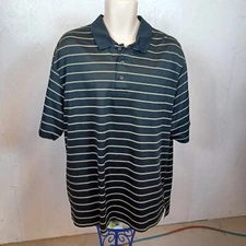 Champion Golf Men's Black & Gold Striped Polo Shirt-2XL-Wicking-Mesh