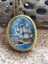 Gold Photo Nautical Beach Pirate Ship Sailor Wedding Keepsake Locket Necklace