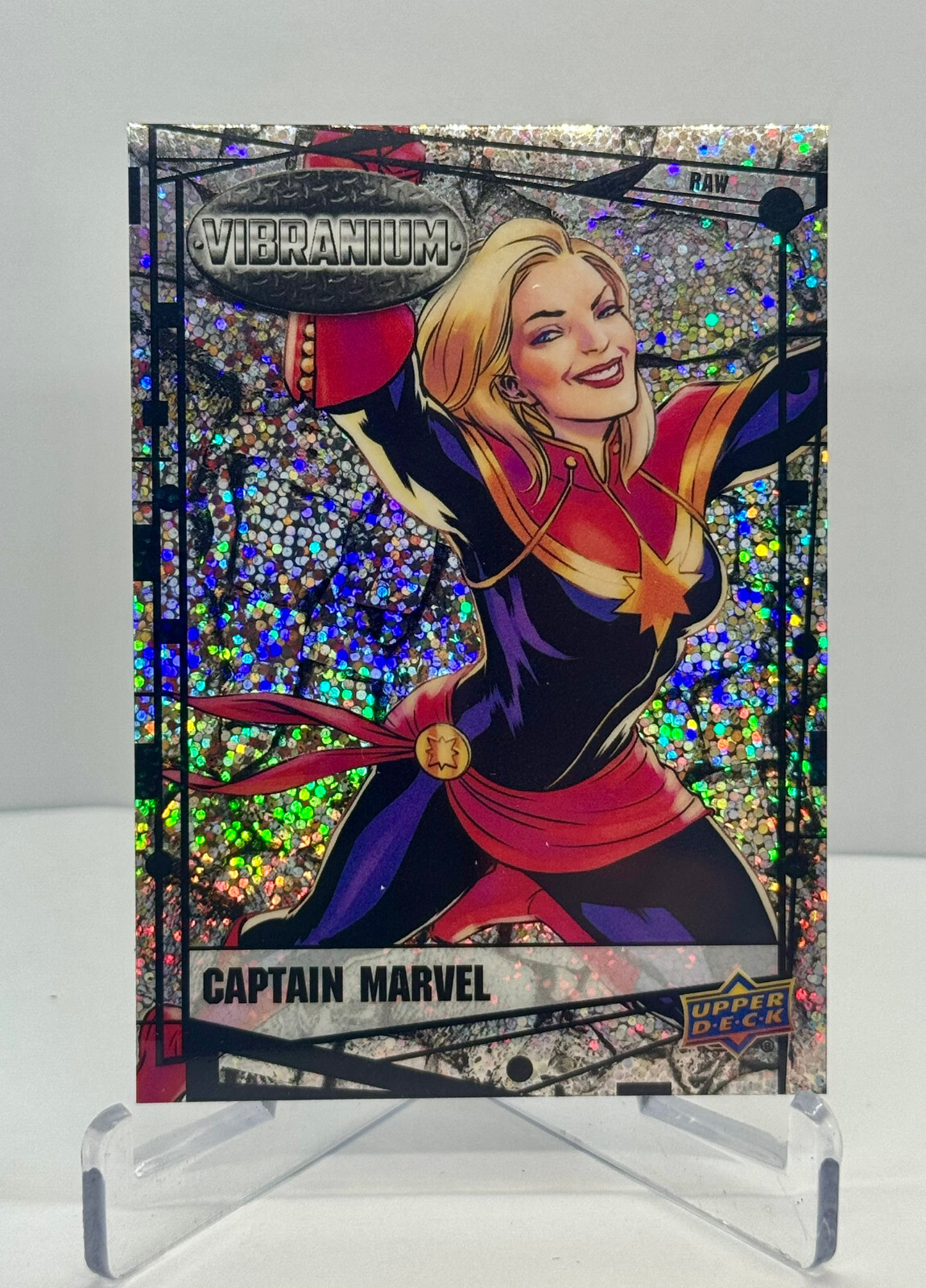 Captain Marvel 2015 Upper Deck Marvel Vibranium Raw Vibranium Refractor Card #2