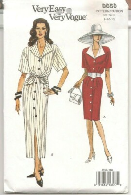 Vtg 90s Very Easy Very Vogue V8650 Shirt Dress with Tie Front Wide Collar UNCUT
