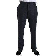 DOLCE & GABBANA Pants Blue Brocade Wool Skinny Men Dress IT56/W40/XXL 980usd