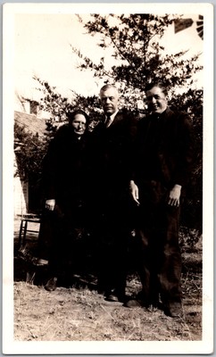 Vintage Snapshot Family Of Three Outdoors 1930s