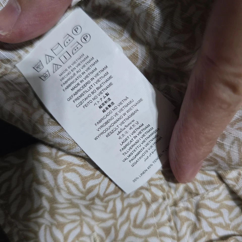 Camisa Michael Kors Para Hombres Mezcla de Lino Hoja Clásica Botón Pequeña Hawaiana Aloha Foto 3 de 4