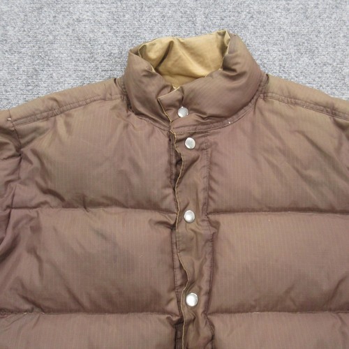 Vintage Down Puffer Jacket Mens Large Brown Snap Front Quilted Winter Warm 90s - Picture 11 of 24
