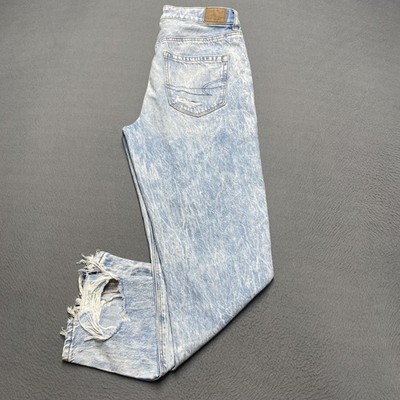 American Eagle Jeans Womens 6 Blue Mom Jean Distressed Ripped High Acidwash