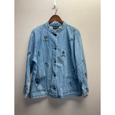 Vintage Denim Floral Jacket Denim & Co Button Up Jacket Pocketed