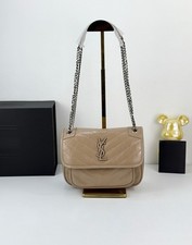 Women's Beige Chevron-Quilted Leather Chain Crossbody Bag, Silver Hardware